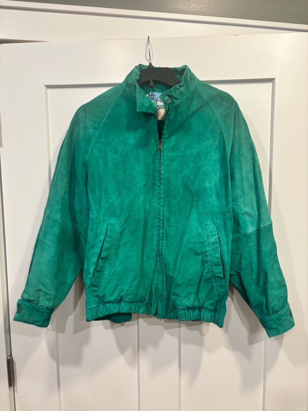 Vintage Women’s Alvear 100% Leather Deep Green Bomber Jacket Coat Size Large
